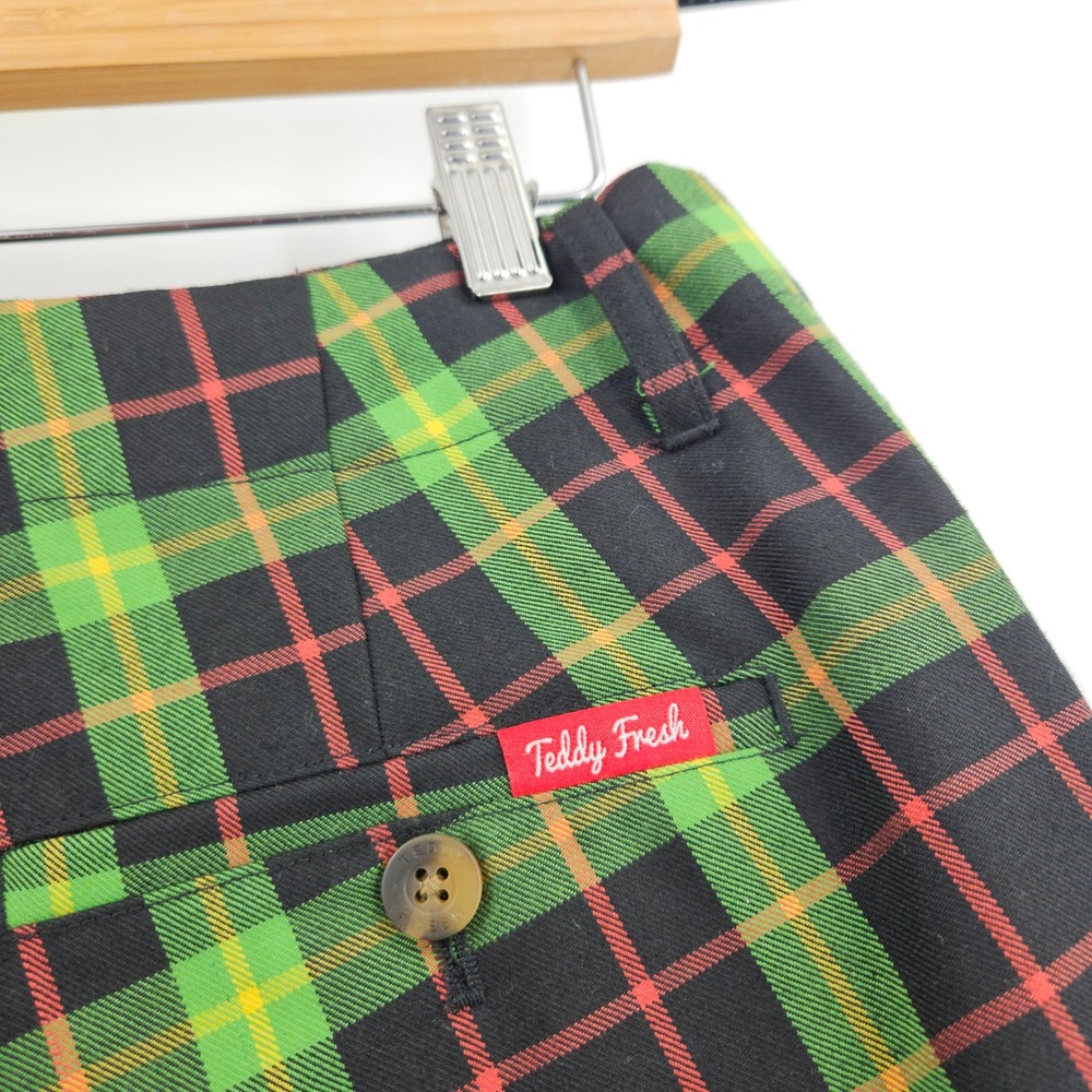 Teddy Fresh Plaid Trouser Pants Green Straight Leg Streetwear y2k Goth Size 28 - Picture 6 of 9